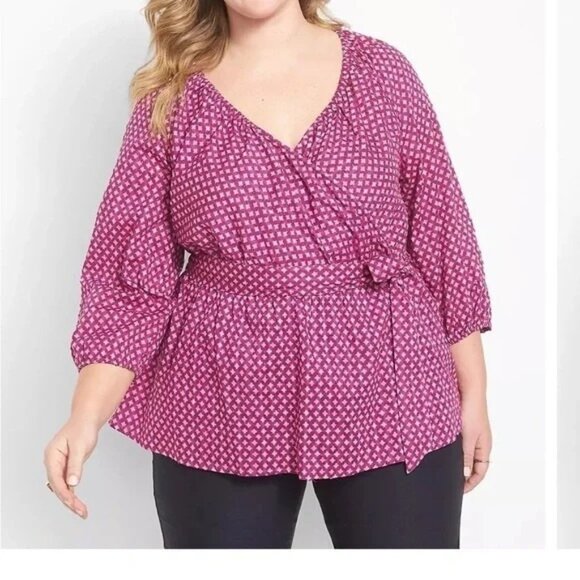 Lane Bryant Womens Size 18/20 Illusion Collection Swiss Dot Faux Wrap Top 708 - Picture 1 of 11